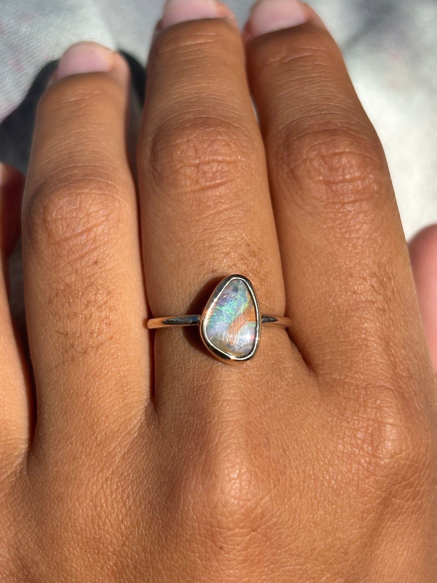 “Aurora Glow” Boulder opal gold ring