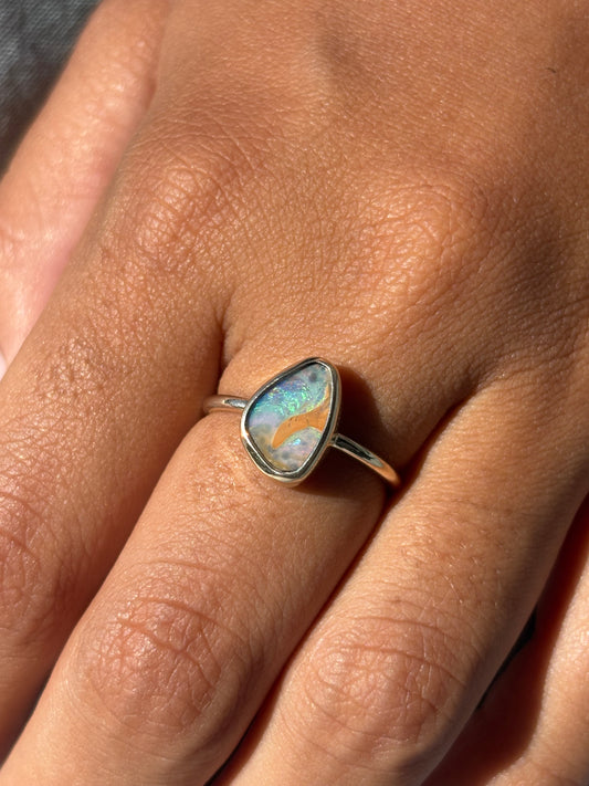 “Aurora Glow” Boulder opal gold ring
