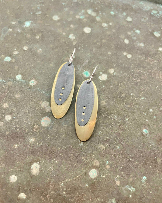 Brass Silver Ellipsis Earrings
