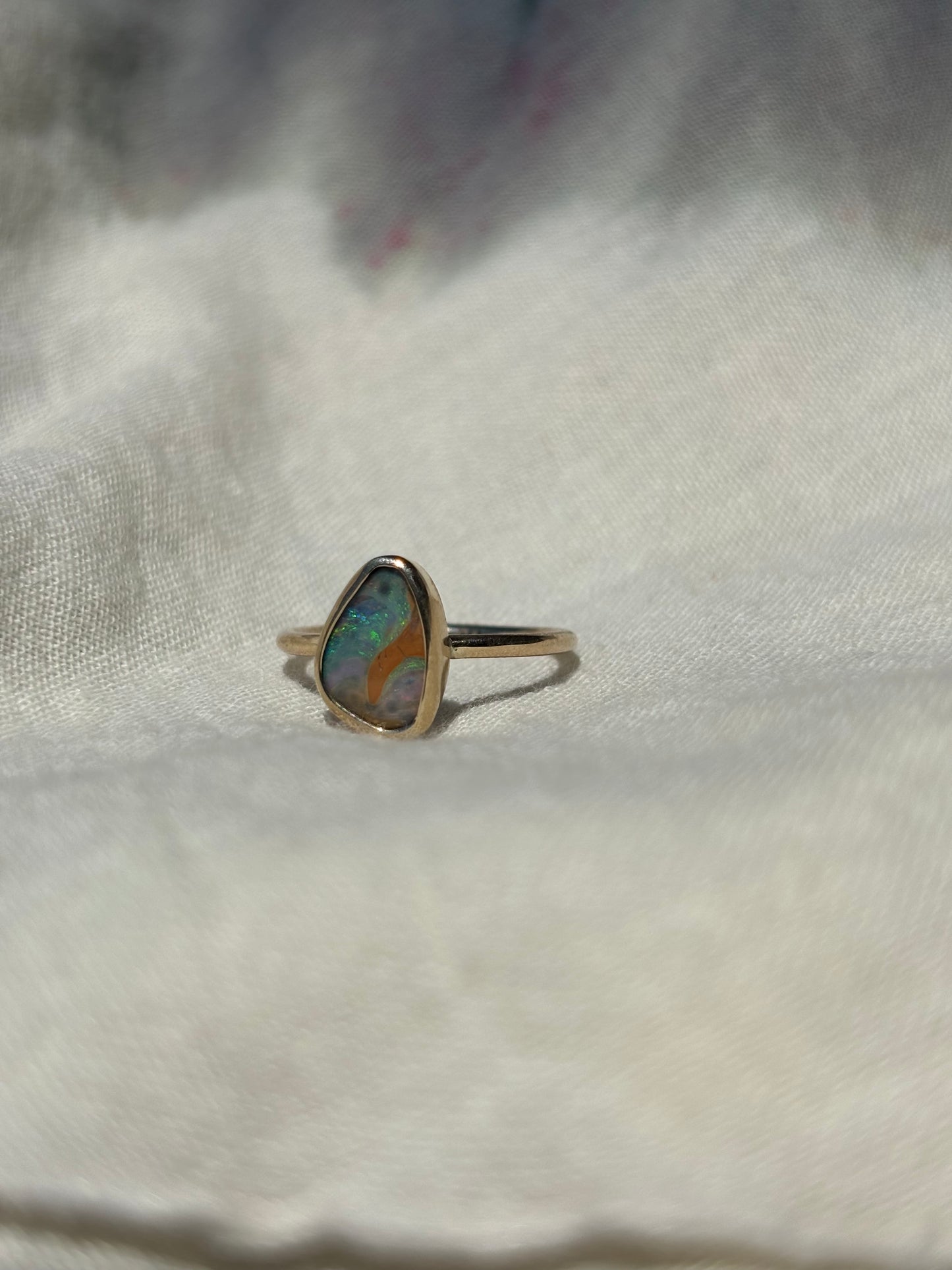 “Aurora Glow” Boulder opal gold ring
