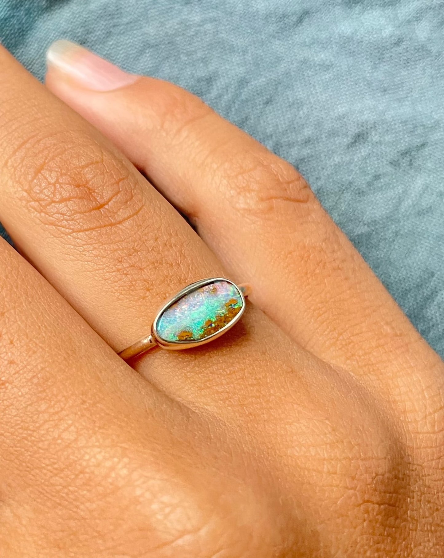 Boulder opal gold ring -size N