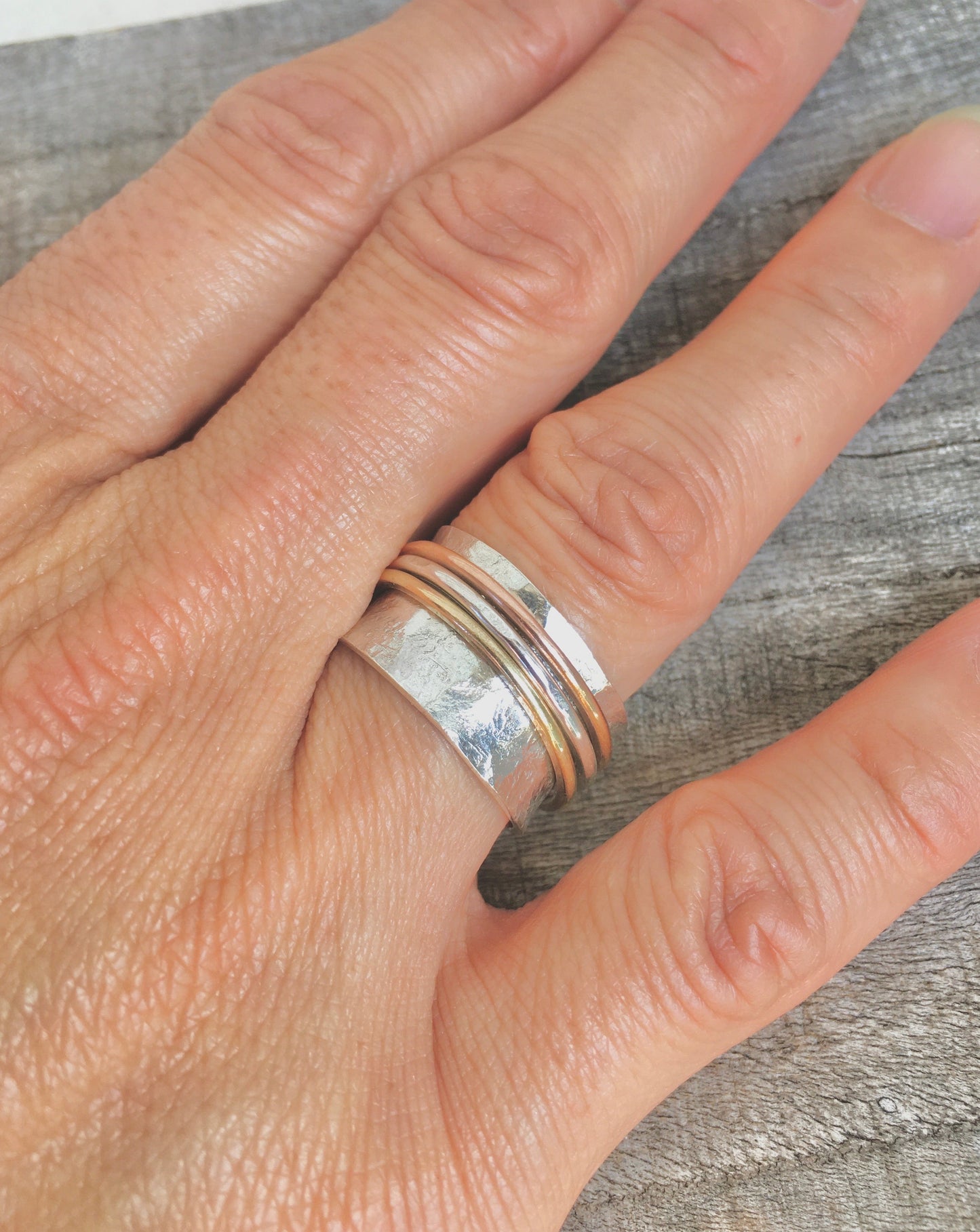 3 Band(Yellow gold Rose gold & Sterling silver) Spin Ring