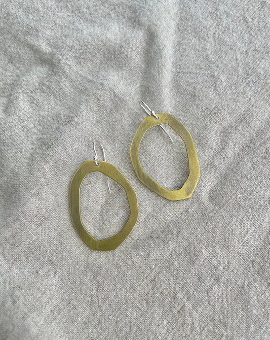 Flat Hoop Brass Earrings