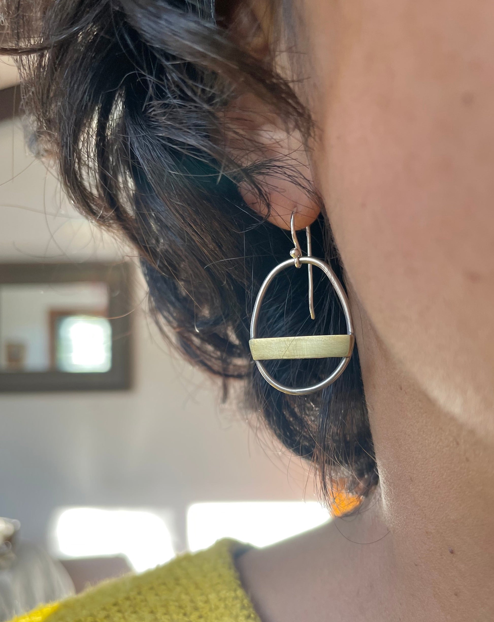 Silver hoop with brass bar Earrings