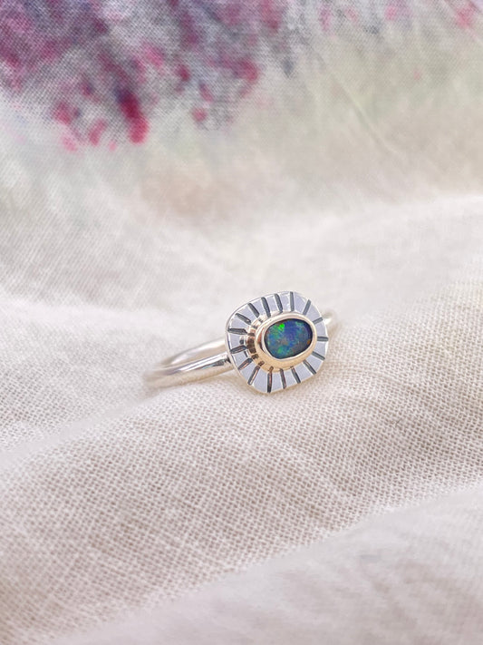 Sunburst Opal Ring - Handcrafted Elegance