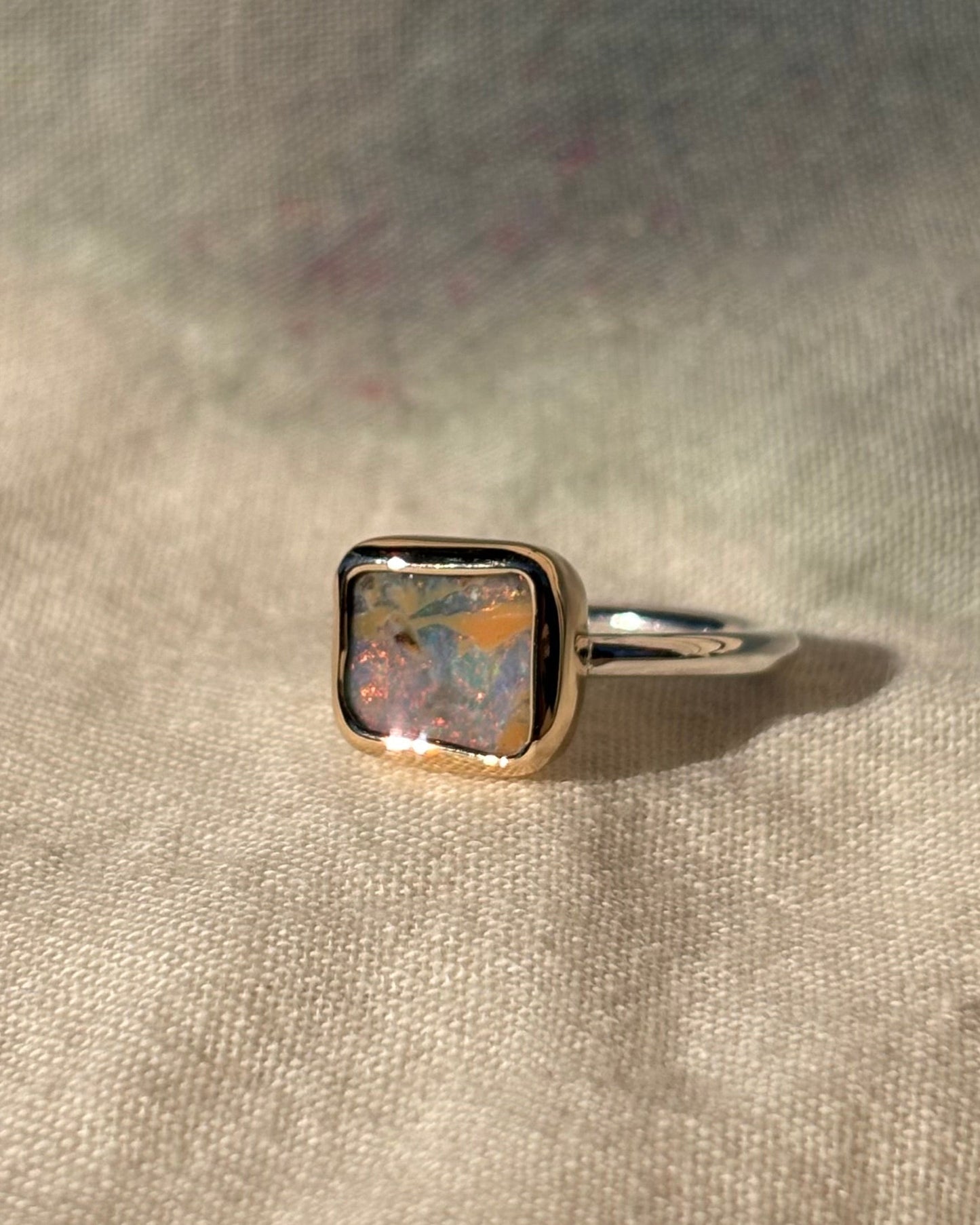 Cosmic Pastel Boulder Opal Ring