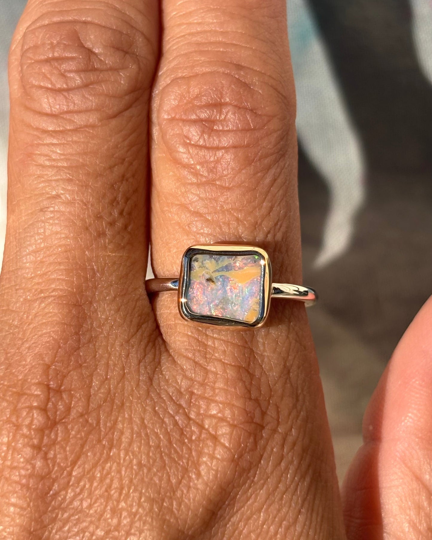 Cosmic Pastel Boulder Opal Ring