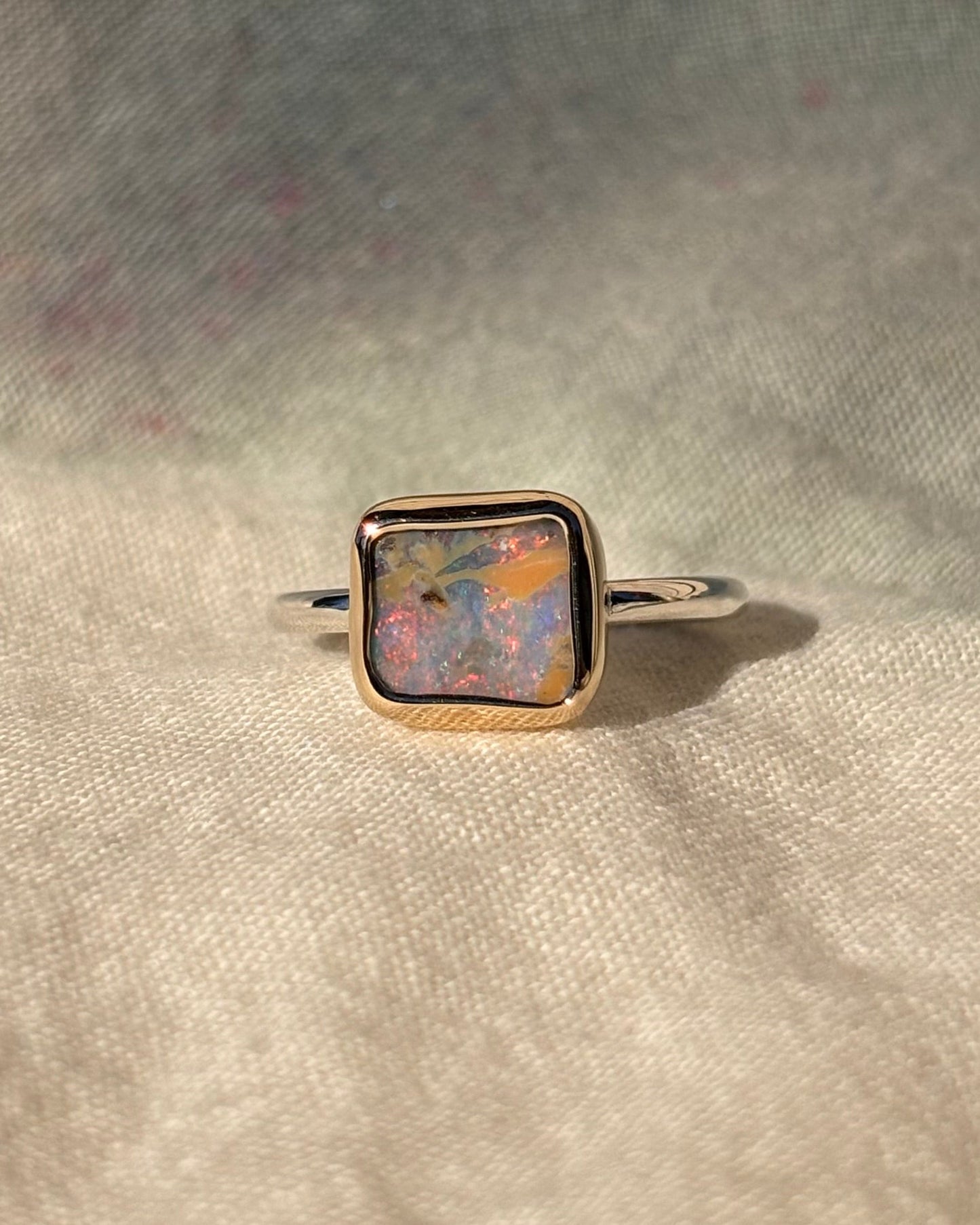 Cosmic Pastel Boulder Opal Ring