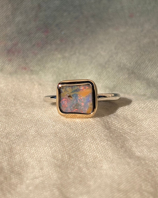 Cosmic Pastel Boulder Opal Ring
