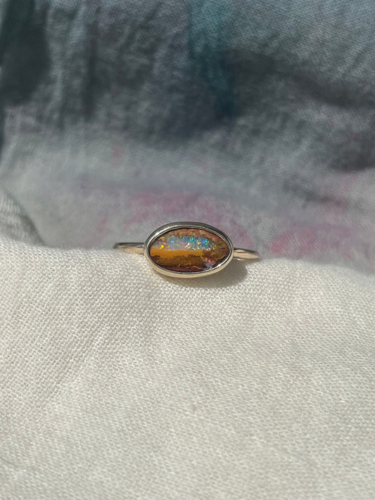 Golden Aurora Opal Ring