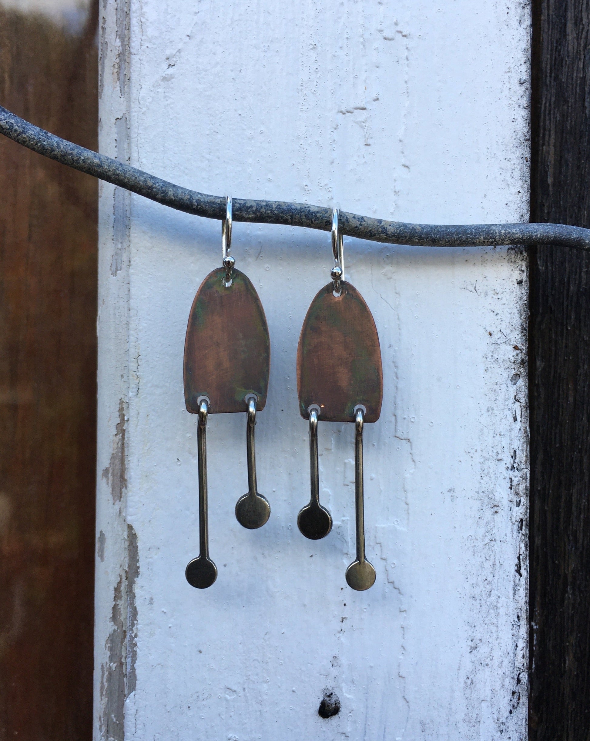 Copper with Silver drop Earrings