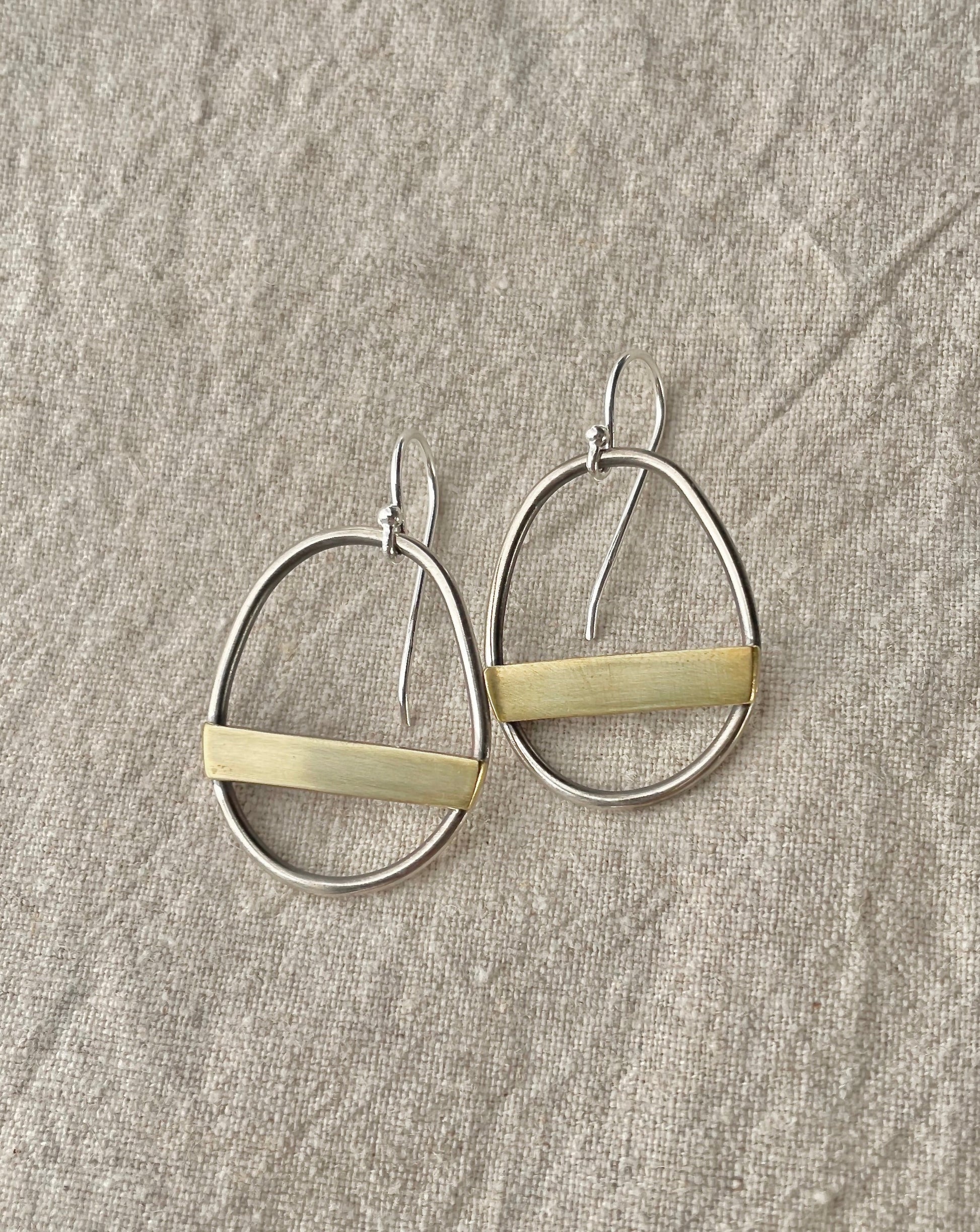 Silver hoop with brass bar Earrings
